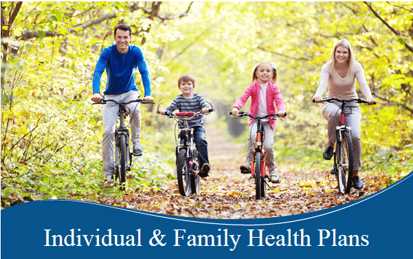 picture of family riding bikes representing family health insurance plans